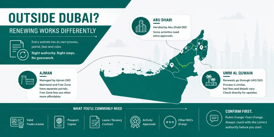 Trade License Renewal Dubai, UAE 2026: Step-by-Step Process, Documents and Late Renewal Penalties Renewing a Trade License in Other UAE Emirates