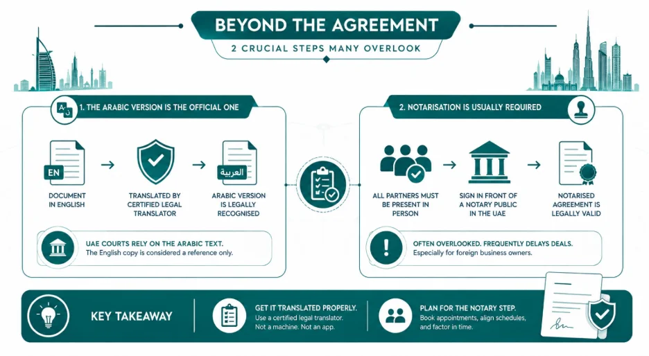 Partnership Agreement in UAE: Sample, Template, and How to Write One The Arabic Translation Requirement Nobody Mentions
