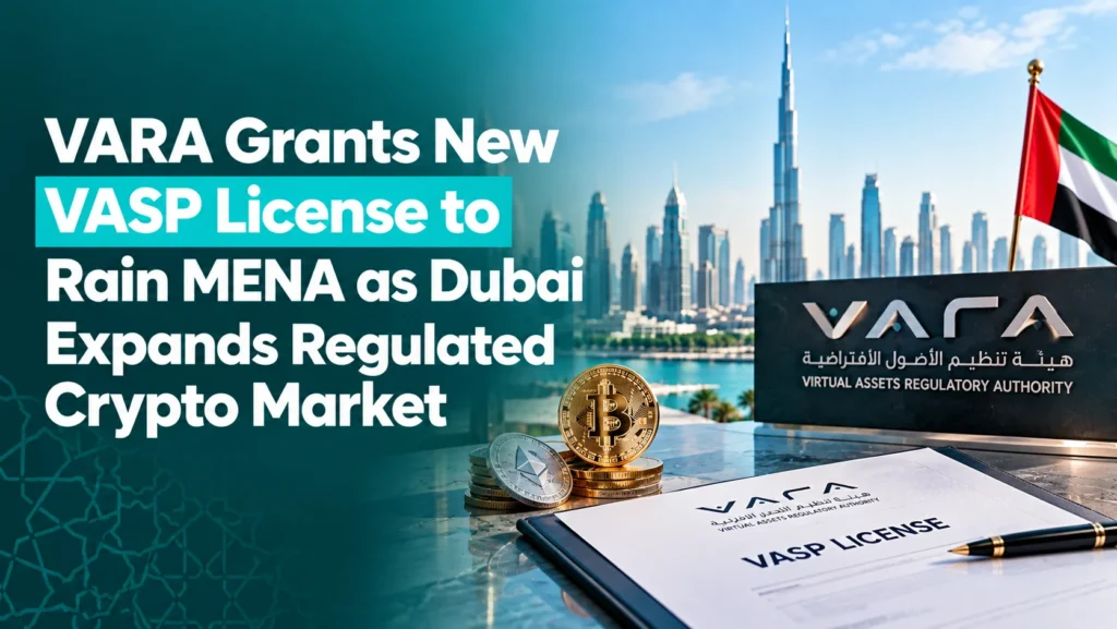 VARA Grants New VASP License to Rain MENA as Dubai Expands Regulated Crypto Market